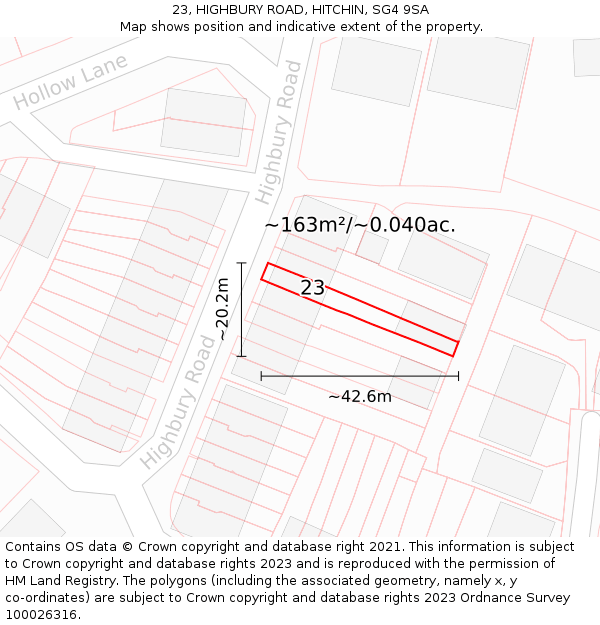 23, HIGHBURY ROAD, HITCHIN, SG4 9SA: Plot and title map