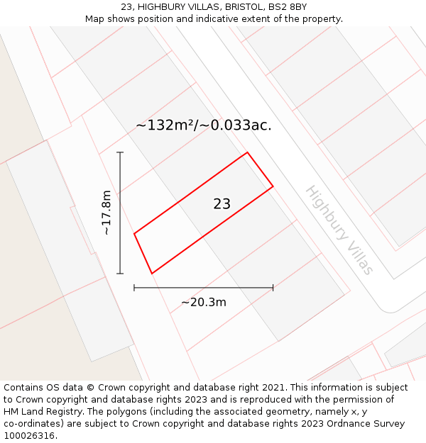 23, HIGHBURY VILLAS, BRISTOL, BS2 8BY: Plot and title map