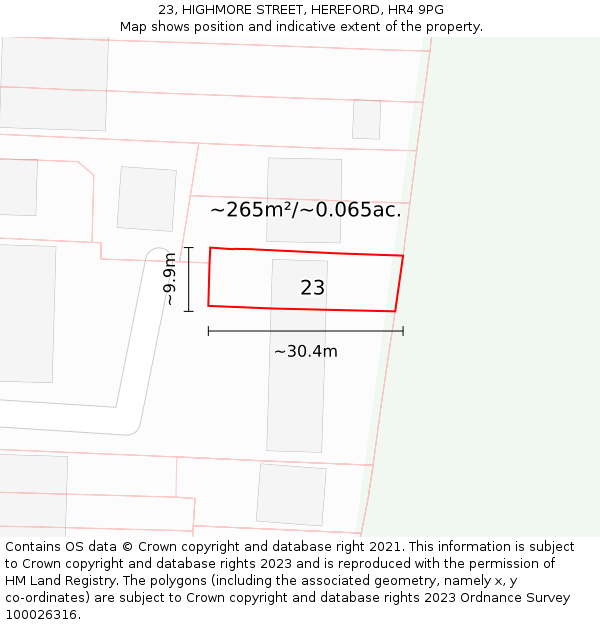 23, HIGHMORE STREET, HEREFORD, HR4 9PG: Plot and title map