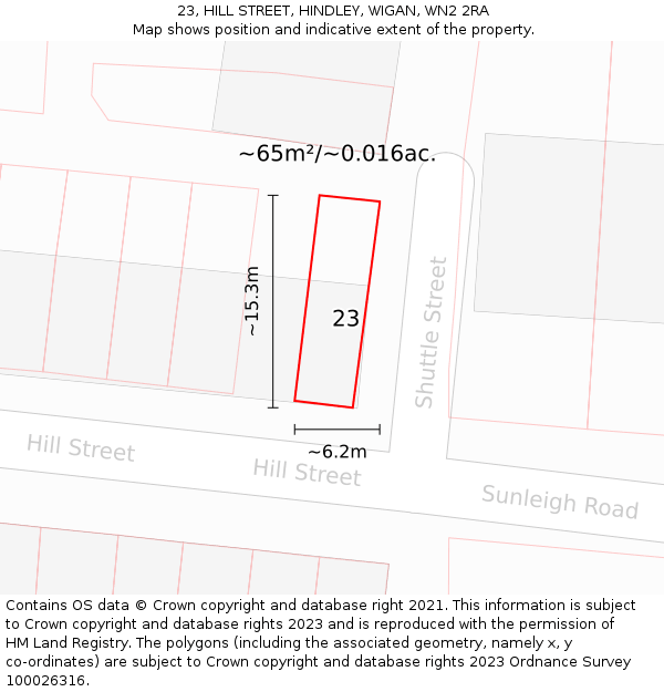 23, HILL STREET, HINDLEY, WIGAN, WN2 2RA: Plot and title map
