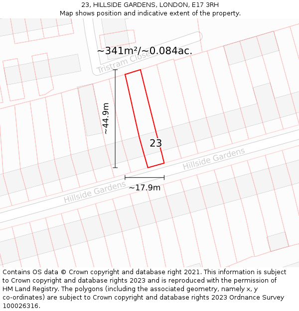 23, HILLSIDE GARDENS, LONDON, E17 3RH: Plot and title map