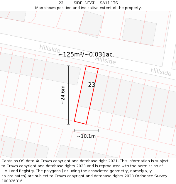 23, HILLSIDE, NEATH, SA11 1TS: Plot and title map