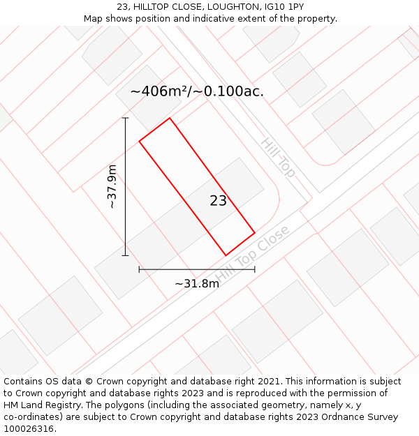 23, HILLTOP CLOSE, LOUGHTON, IG10 1PY: Plot and title map