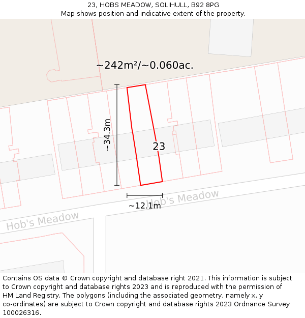 23, HOBS MEADOW, SOLIHULL, B92 8PG: Plot and title map