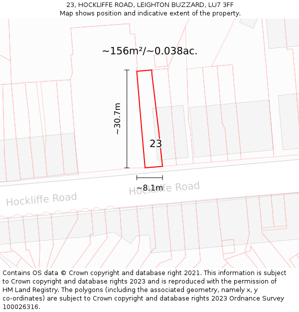 23, HOCKLIFFE ROAD, LEIGHTON BUZZARD, LU7 3FF: Plot and title map