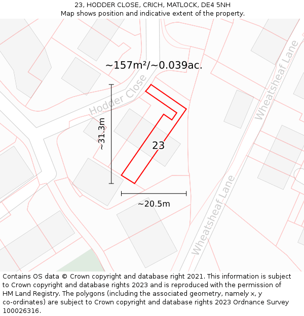 23, HODDER CLOSE, CRICH, MATLOCK, DE4 5NH: Plot and title map