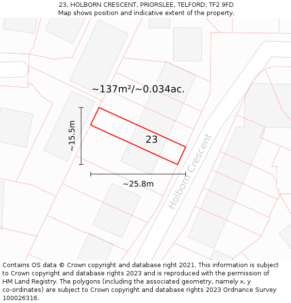 23, HOLBORN CRESCENT, PRIORSLEE, TELFORD, TF2 9FD: Plot and title map