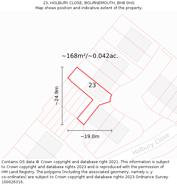 23, HOLBURY CLOSE, BOURNEMOUTH, BH8 0HG: Plot and title map