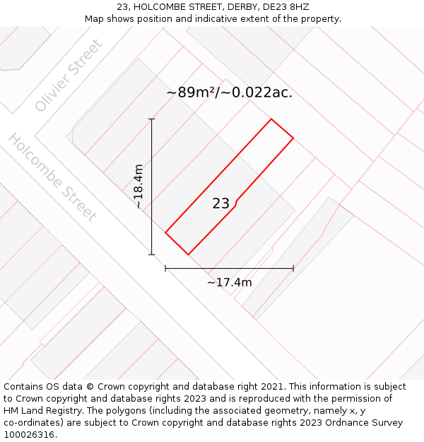 23, HOLCOMBE STREET, DERBY, DE23 8HZ: Plot and title map