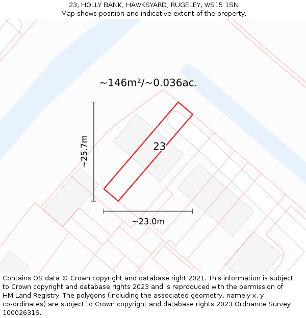 23, HOLLY BANK, HAWKSYARD, RUGELEY, WS15 1SN: Plot and title map