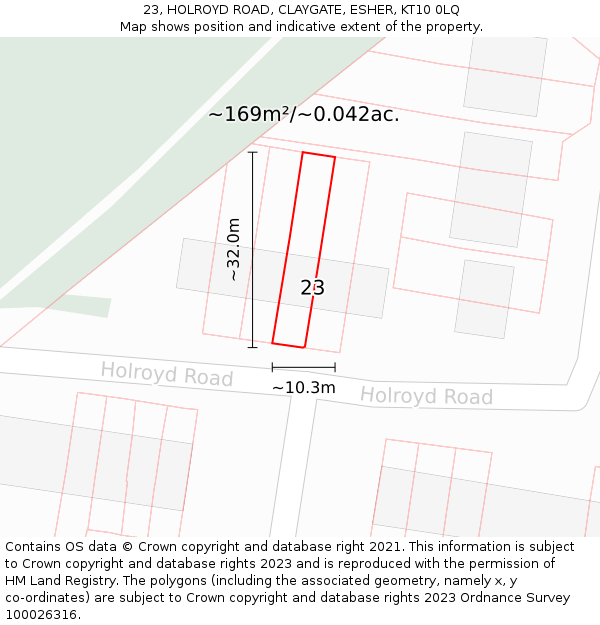 23, HOLROYD ROAD, CLAYGATE, ESHER, KT10 0LQ: Plot and title map