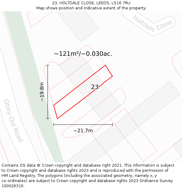 23, HOLTDALE CLOSE, LEEDS, LS16 7RU: Plot and title map