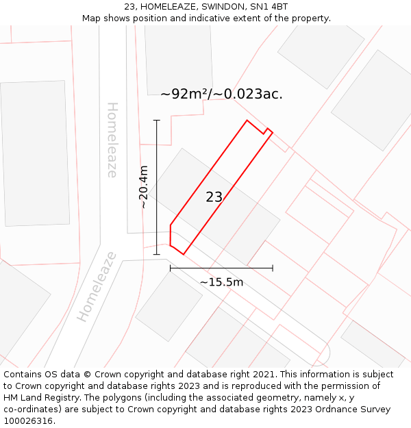23, HOMELEAZE, SWINDON, SN1 4BT: Plot and title map