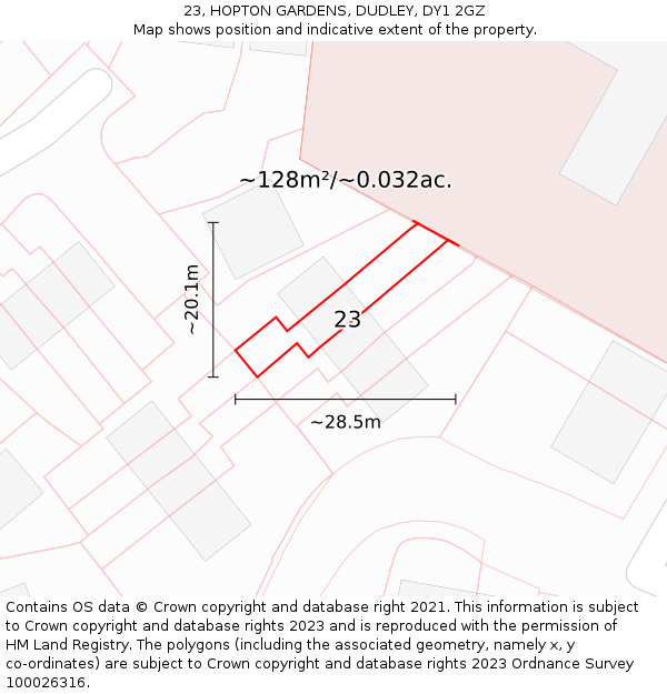 23, HOPTON GARDENS, DUDLEY, DY1 2GZ: Plot and title map