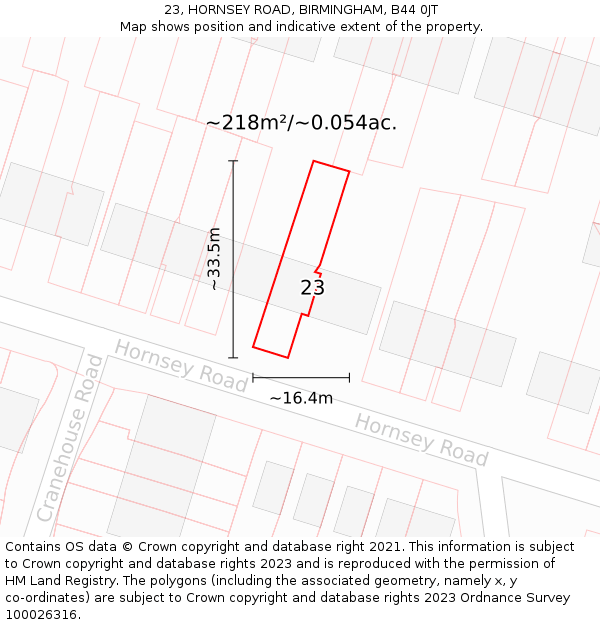 23, HORNSEY ROAD, BIRMINGHAM, B44 0JT: Plot and title map