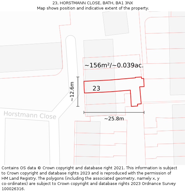 23, HORSTMANN CLOSE, BATH, BA1 3NX: Plot and title map