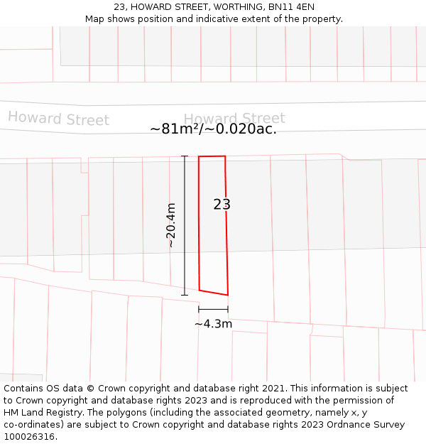 23, HOWARD STREET, WORTHING, BN11 4EN: Plot and title map