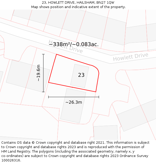 23, HOWLETT DRIVE, HAILSHAM, BN27 1QW: Plot and title map