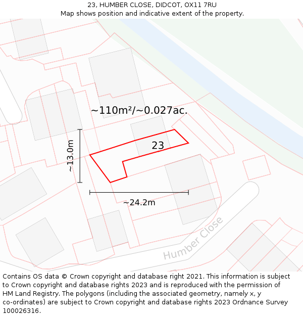 23, HUMBER CLOSE, DIDCOT, OX11 7RU: Plot and title map