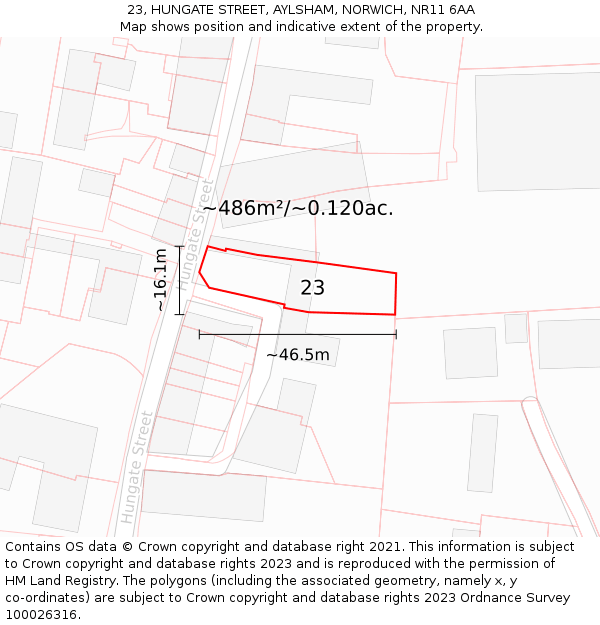 23, HUNGATE STREET, AYLSHAM, NORWICH, NR11 6AA: Plot and title map