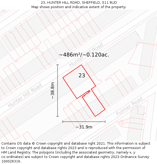 23, HUNTER HILL ROAD, SHEFFIELD, S11 8UD: Plot and title map