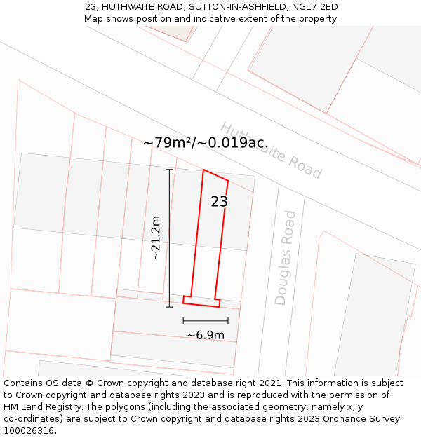 23, HUTHWAITE ROAD, SUTTON-IN-ASHFIELD, NG17 2ED: Plot and title map