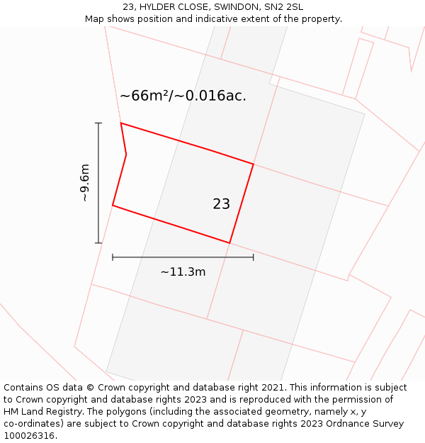 23, HYLDER CLOSE, SWINDON, SN2 2SL: Plot and title map