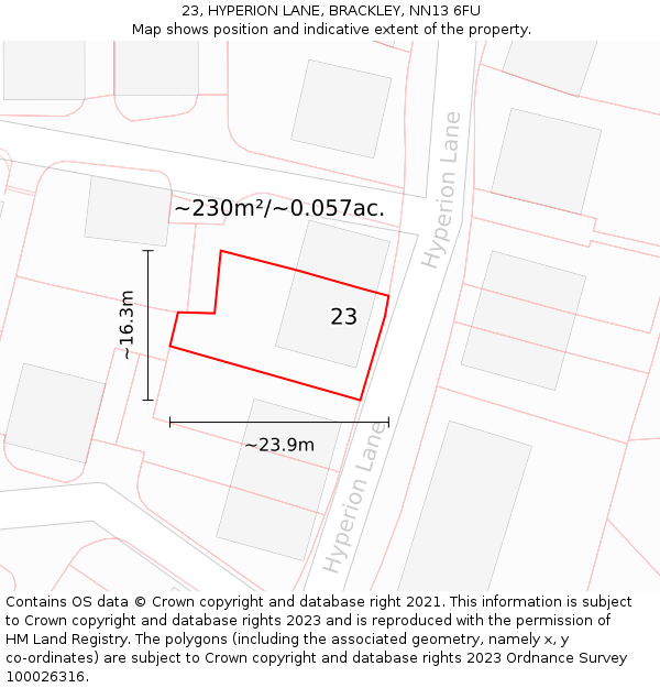 23, HYPERION LANE, BRACKLEY, NN13 6FU: Plot and title map
