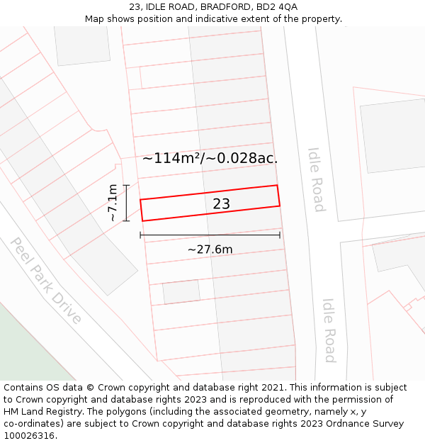23, IDLE ROAD, BRADFORD, BD2 4QA: Plot and title map