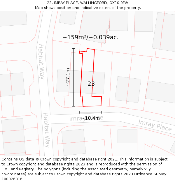 23, IMRAY PLACE, WALLINGFORD, OX10 9FW: Plot and title map