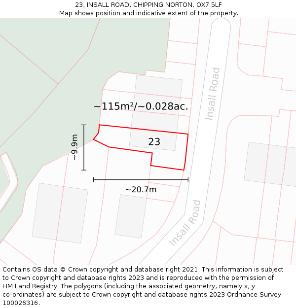 23, INSALL ROAD, CHIPPING NORTON, OX7 5LF: Plot and title map