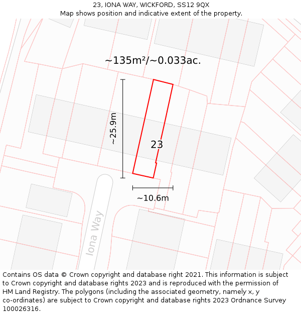 23, IONA WAY, WICKFORD, SS12 9QX: Plot and title map