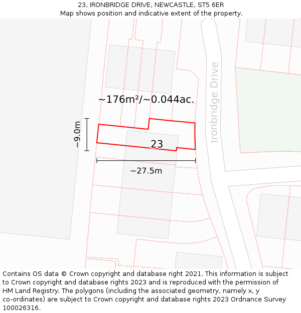 23, IRONBRIDGE DRIVE, NEWCASTLE, ST5 6ER: Plot and title map