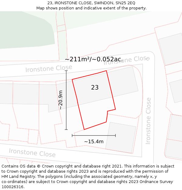23, IRONSTONE CLOSE, SWINDON, SN25 2EQ: Plot and title map