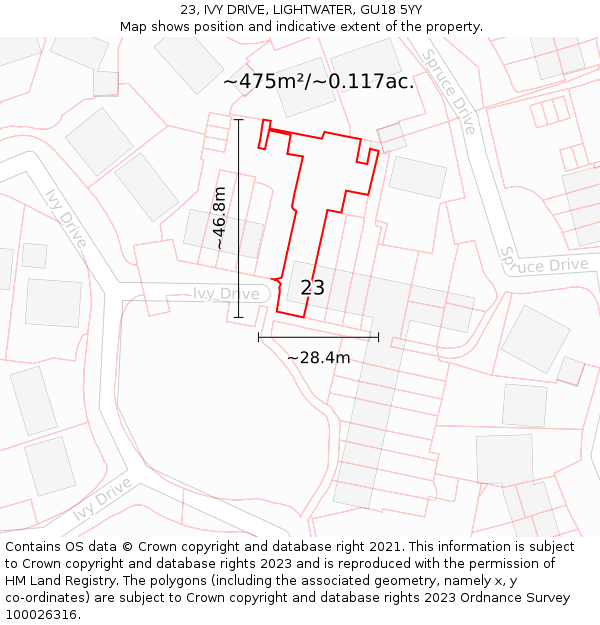 23, IVY DRIVE, LIGHTWATER, GU18 5YY: Plot and title map