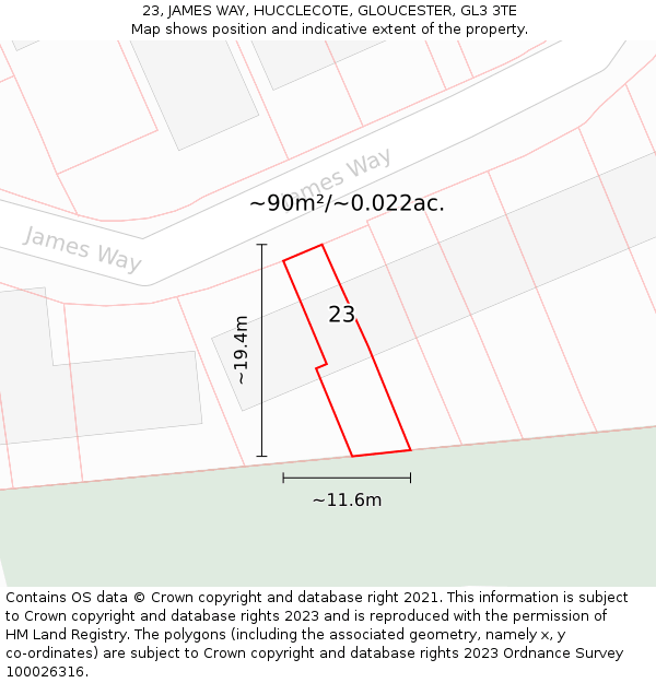23, JAMES WAY, HUCCLECOTE, GLOUCESTER, GL3 3TE: Plot and title map