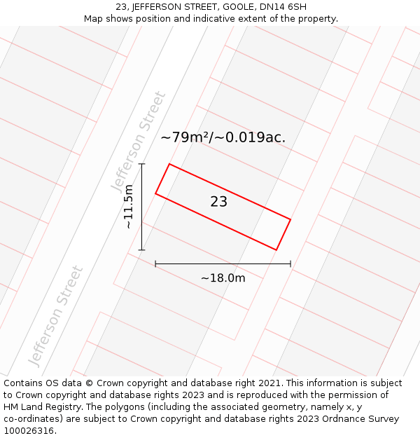 23, JEFFERSON STREET, GOOLE, DN14 6SH: Plot and title map