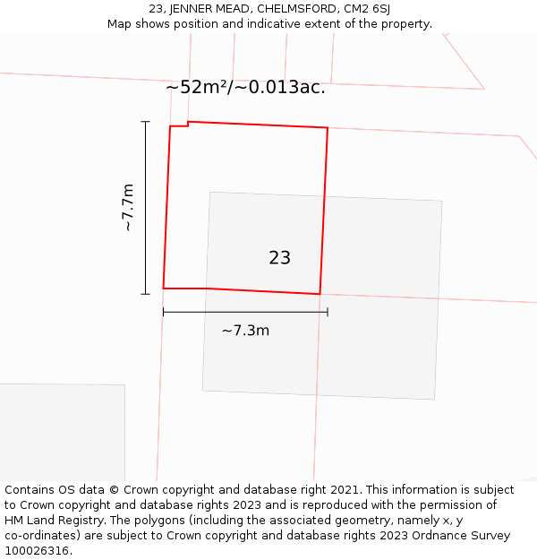 23, JENNER MEAD, CHELMSFORD, CM2 6SJ: Plot and title map