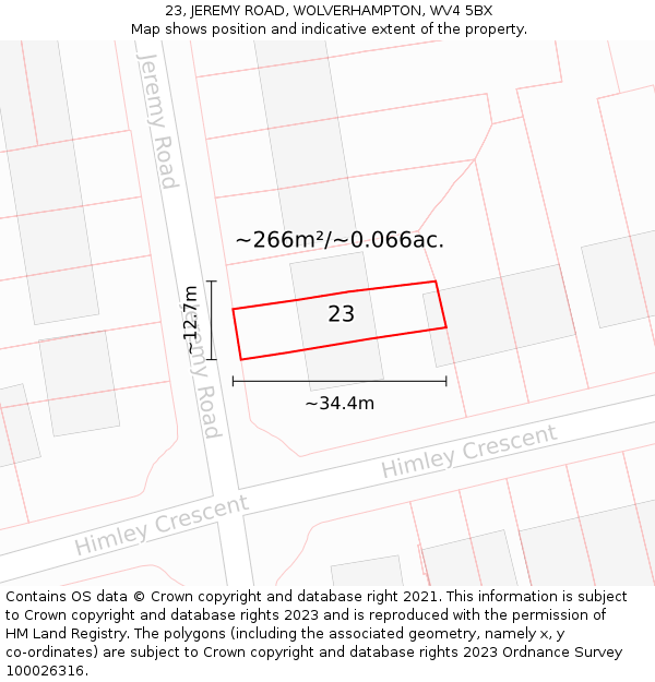 23, JEREMY ROAD, WOLVERHAMPTON, WV4 5BX: Plot and title map