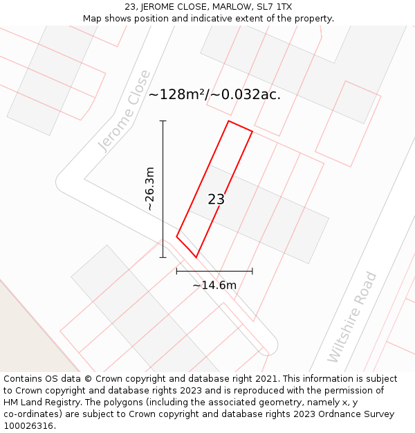 23, JEROME CLOSE, MARLOW, SL7 1TX: Plot and title map