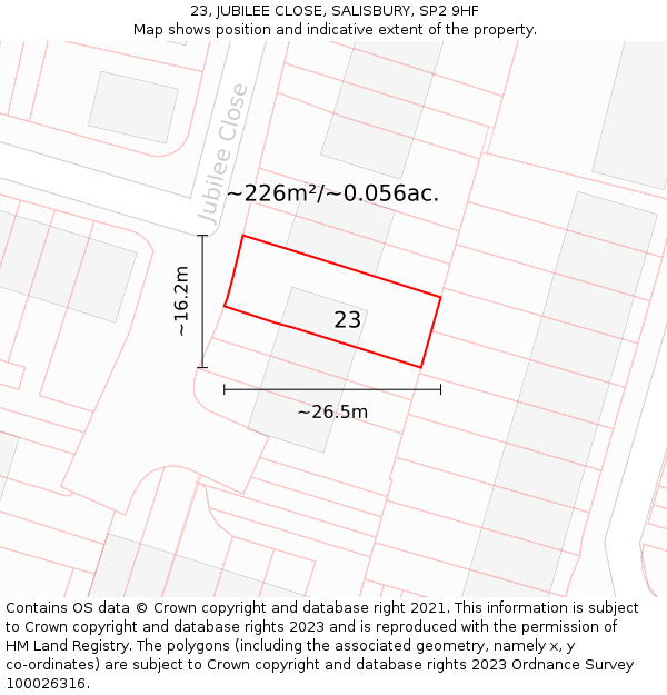23, JUBILEE CLOSE, SALISBURY, SP2 9HF: Plot and title map