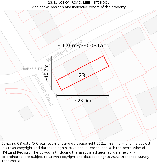 23, JUNCTION ROAD, LEEK, ST13 5QL: Plot and title map