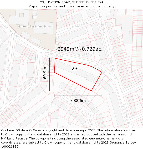 23, JUNCTION ROAD, SHEFFIELD, S11 8XA: Plot and title map