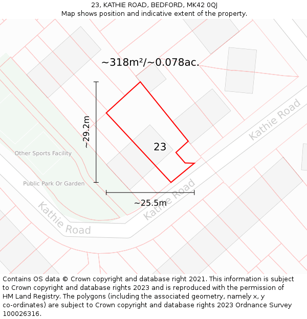 23, KATHIE ROAD, BEDFORD, MK42 0QJ: Plot and title map