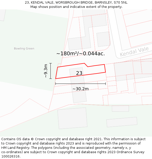 23, KENDAL VALE, WORSBROUGH BRIDGE, BARNSLEY, S70 5NL: Plot and title map