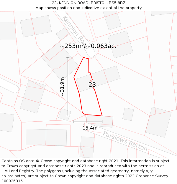 23, KENNION ROAD, BRISTOL, BS5 8BZ: Plot and title map