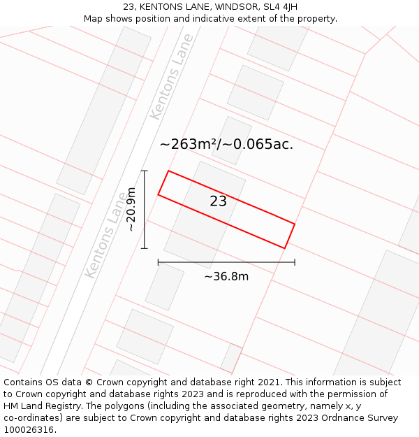 23, KENTONS LANE, WINDSOR, SL4 4JH: Plot and title map
