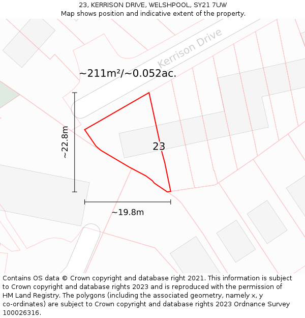 23, KERRISON DRIVE, WELSHPOOL, SY21 7UW: Plot and title map
