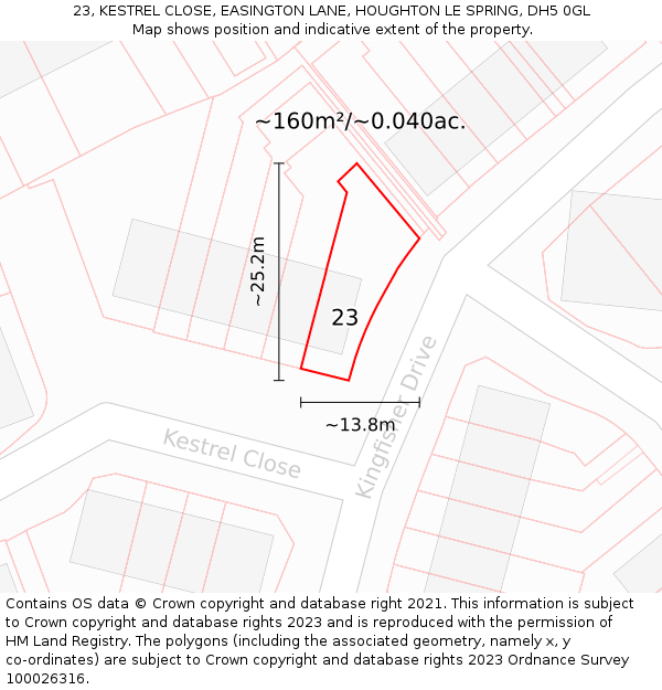 23, KESTREL CLOSE, EASINGTON LANE, HOUGHTON LE SPRING, DH5 0GL: Plot and title map