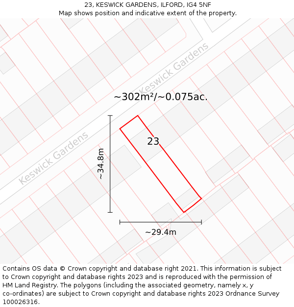 23, KESWICK GARDENS, ILFORD, IG4 5NF: Plot and title map